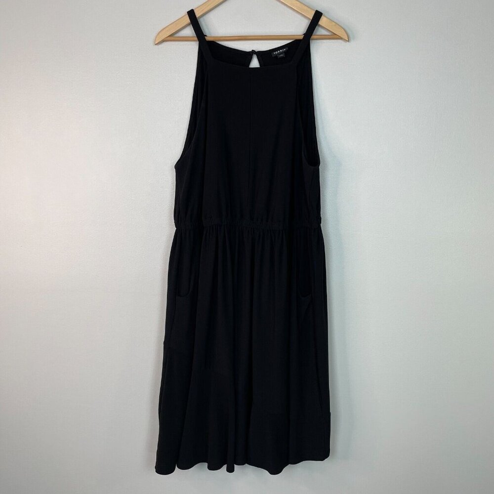 Torrid Skater Dress 2X Black High-Neck Stretch Pockets LBD Elastic Waist Women's